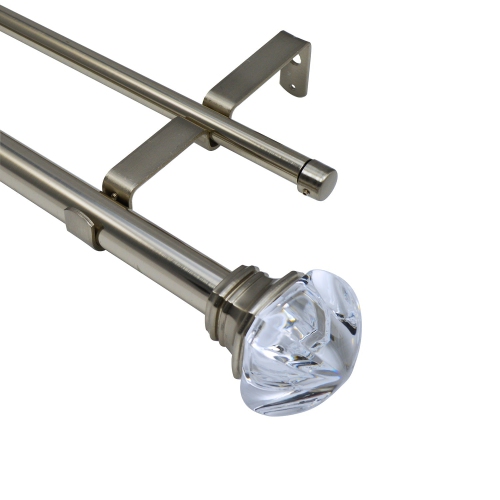 Versailles - Imperial Regal Double Curtain Rod Set, Adjustable Length from 72" to 144", Silver