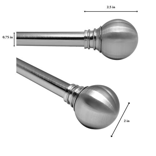 Versailles - Sculpted Globe Finial Curtain Rod Set, Adjustable Length from 30" to 78", Silver
