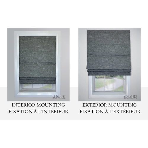 Versailles - Cordless Roman Shade, Caesar Collection, Room Darkening Fabric, 30" x 63", Dark Grey