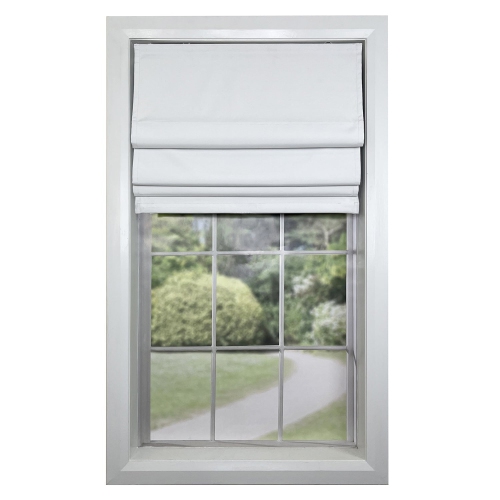 Image 1 de 9.. Versailles – Abat-jour romain sans cordon, collection Octavia, tissu assombrissant, 27 x 63&nbsp;po, blanc