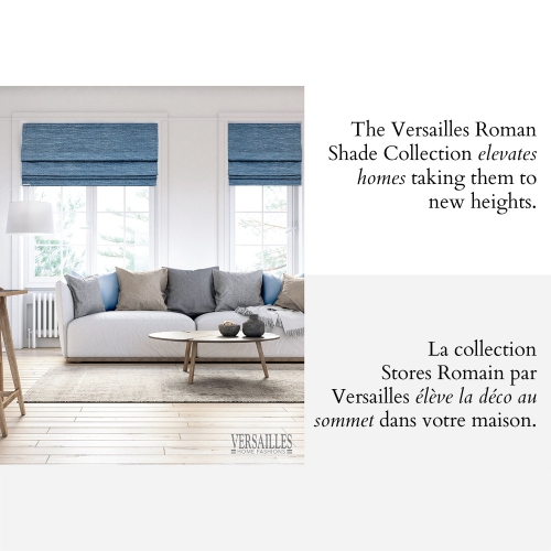Versailles – Abat-jour romain sans cordon, collection César, tissu assombrissant, 27 x 63 po, bleu