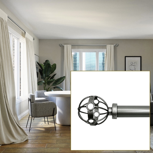 Versailles - Esencial Atlas Curtain Rod Set, Adjustable Length From 72" to 144", Silver