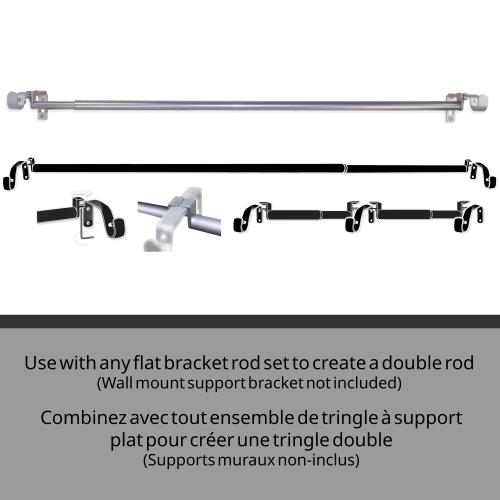 Versaille - Double-Up Curtain Rod, Adjustable Length 25" to 45", Silver