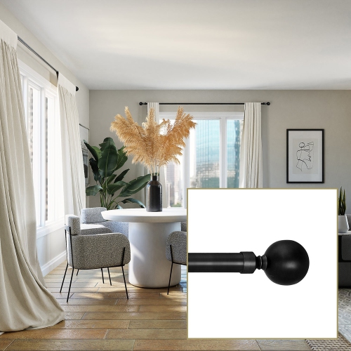 Versailles - Lexington Ball Curtain Rod Set, Adjustable Length from 28" to 48", Black