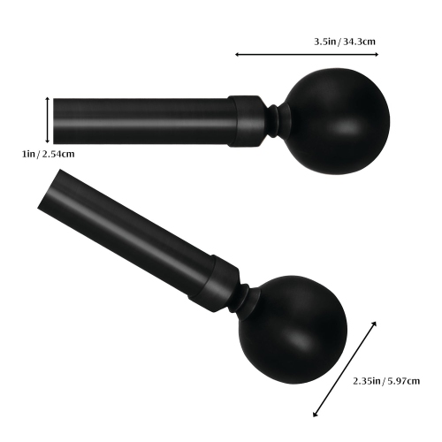 Versailles - Lexington Ball Curtain Rod Set, Adjustable Length from 28" to 48", Black