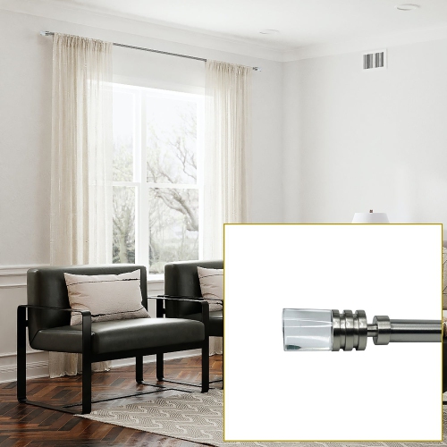 Versailles - Crystale Luvina Finial Curtain Rod Set, Adjustable Length from 72" to 144", Silver