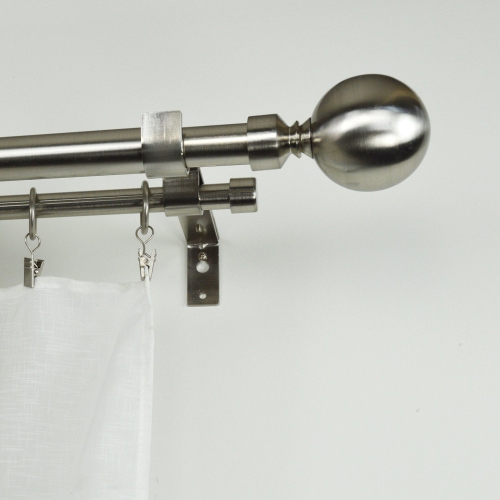 Versailles - Imperial Ball Double Curtain Rod Set, Adjustable Length from 72" to 144", Silver