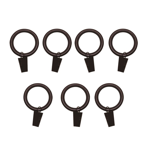 Versailles - Set of 7 Curtain Clip Rings with Nylon Lining, Silent Glide, Brown