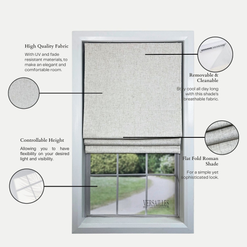 Versailles – Abat-jour romain sans cordon, collection Augustus, tissu assombrissant, 32 x 63 po, lin