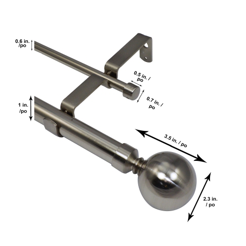 Versailles - Imperial Ball Double Curtain Rod Set, Adjustable Length from 32" to 86", Silver