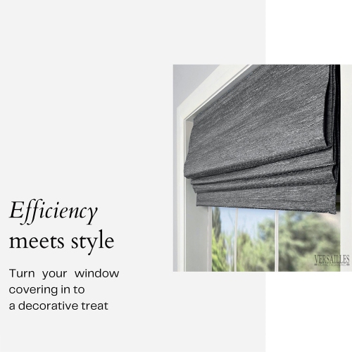 Versailles - Cordless Roman Shade, Caesar Collection, Room Darkening Fabric, 38" x 63", Dark Grey