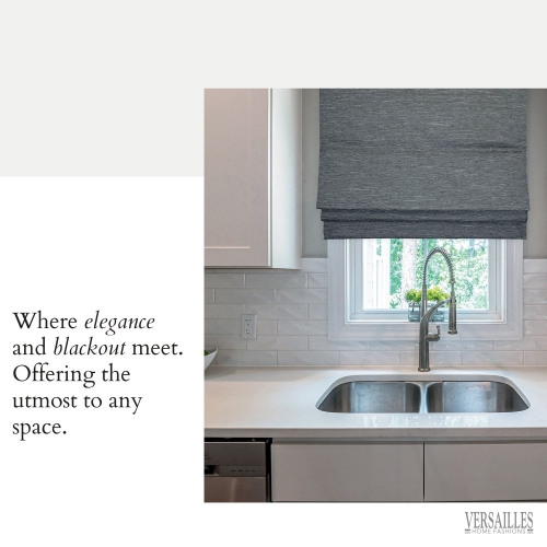 Versailles - Cordless Roman Shade, Caesar Collection, Room Darkening Fabric, 38" x 63", Dark Grey