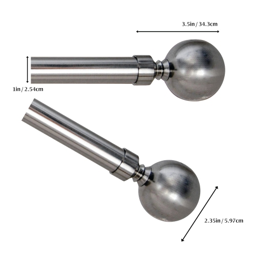 Versailles - Lexington Ball Curtain Rod Set, Adjustable Length from 86" to 144", Silver