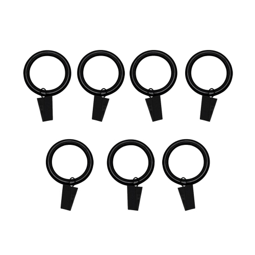Versailles - Set of 7 Curtain Clip Rings with Nylon Lining, Silent Glide, Black