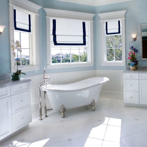 Versailles – Abat-jour romain sans cordon, collection Valentina, tissu assombrissant, 40 x 63 po, bleu