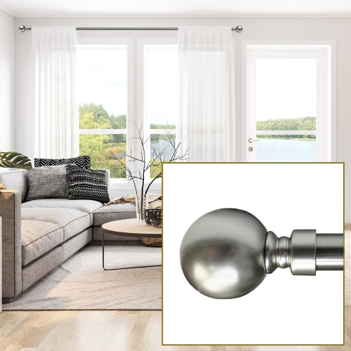 Versailles - Esencial Orb Curtain Rod Set, Adjustable Length From 36" to 72", Silver