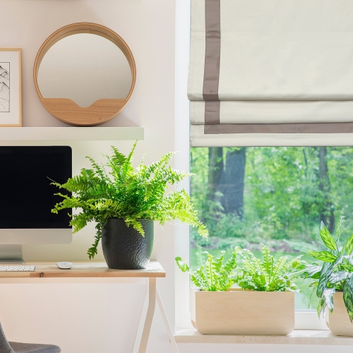 Versailles – Abat-jour romain sans cordon, collection Valentina, tissu assombrissant, 38 x 63 po, taupe