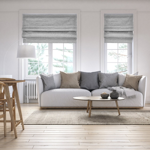 Versailles – Abat-jour romain sans cordon, collection César, tissu assombrissant, 34 x 63&nbsp;po, gris pâle