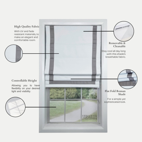 Versailles - Cordless Roman Shade, Valentina Collection, Darkening Fabric, 36" x 63", Grey