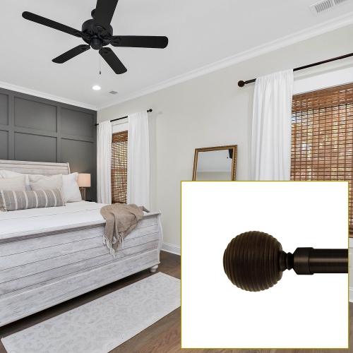 Versailles – Ensemble de tringle à rideaux à boule nervurée Vivendi, longueur réglable de 66 à 120 po, brun