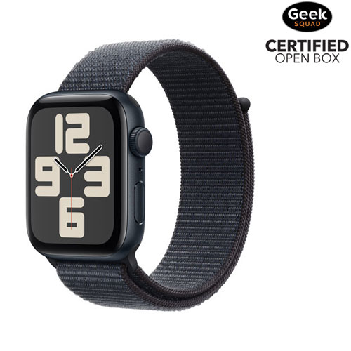 Boîte ouverte - Apple Watch SE (GPS) avec boîtier de 44mm en aluminium minuit et bracelet sport à rabat encre