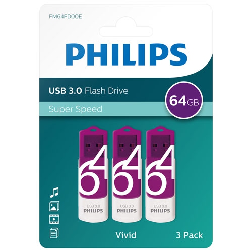 Clé USB 3,0 Vivid 64&nbsp;Go de Philips - Remis à neuf - Paquet de 3