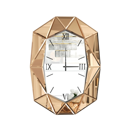 UNHO  Large Mirrored Wall Clock:luxury Beveled Glass Mirrored Wall Clock Aesthetic Accent Clock for Luxury Modern Home Fireplace Mantel Console Table