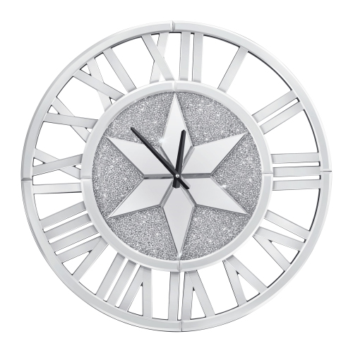 Wall Crushed Diamond Clock: 24 Inch Silver Glass Mirrors Round Roman Numerals Clocks Sparkle Twinkle Crushed Crystal Diamond Wall Clock for Home