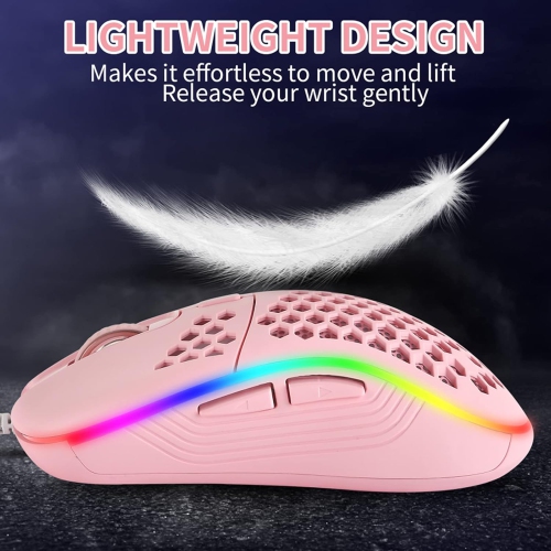 RisoPhy Honeycomb Wired Gaming Mouse, RGB Backlight and 7200 Adjustable DPI, Ergonomic and Lightweight USB Computer Mouse with High Precision Sensor