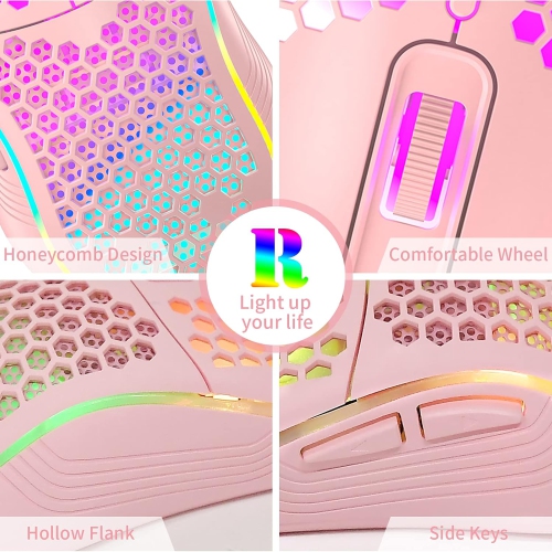 RisoPhy Honeycomb Wired Gaming Mouse, RGB Backlight and 7200 Adjustable DPI, Ergonomic and Lightweight USB Computer Mouse with High Precision Sensor