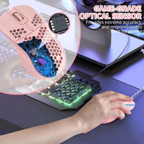RisoPhy Honeycomb Wired Gaming Mouse, RGB Backlight and 7200 Adjustable DPI, Ergonomic and Lightweight USB Computer Mouse with High Precision Sensor