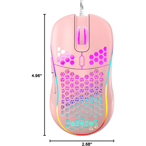 RisoPhy Honeycomb Wired Gaming Mouse, RGB Backlight and 7200 Adjustable DPI, Ergonomic and Lightweight USB Computer Mouse with High Precision Sensor