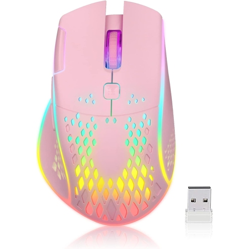 RISOPHY  Wireless Gaming Mouse, C30 Silent Click Wireless Rechargeable Gaming Mouse \w Double-Click Key And Colorful Led Lights, 3 Level Adjustable