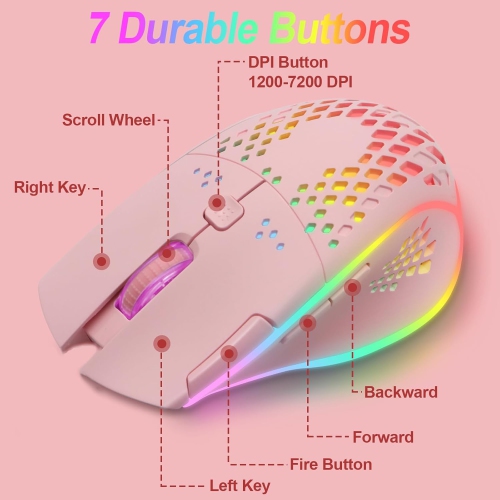 RisoPhy Wireless Gaming Mouse, C30 Silent Click Wireless Rechargeable Gaming Mouse with Double-Click Key and Colorful LED Lights, 3 Level Adjustable