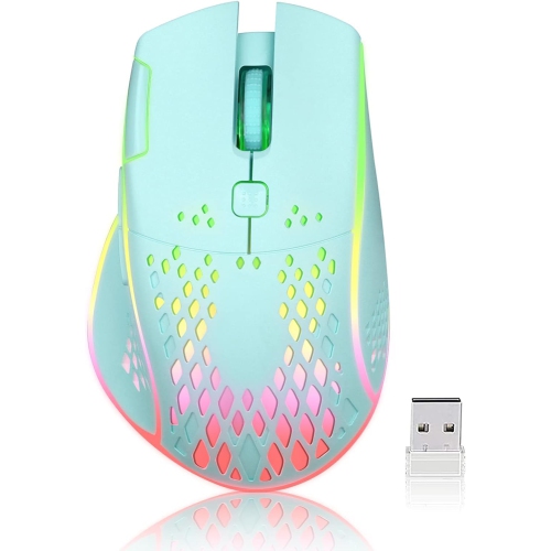 RISOPHY  Wireless Gaming Mouse, C30 Silent Click Wireless Rechargeable Gaming Mouse \w Double-Click Key And Colorful Led Lights, 3 Level Adjustable