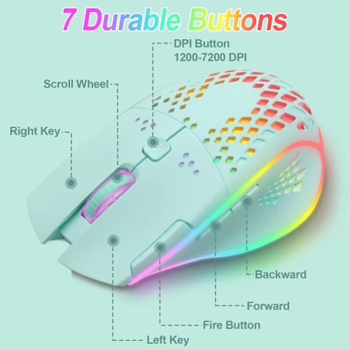 RisoPhy Wireless Gaming Mouse, C30 Silent Click Wireless Rechargeable Gaming Mouse with Double-Click Key and Colorful LED Lights, 3 Level Adjustable
