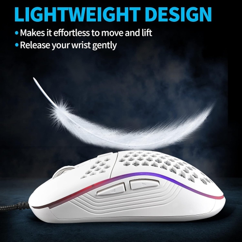 RisoPhy Honeycomb Wired Gaming Mouse, RGB Backlight and 7200 Adjustable DPI, Ergonomic and Lightweight USB Computer Mouse with High Precision Sensor