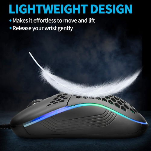 RisoPhy Wired Gaming Mouse, RGB Backlight and 7200 Adjustable DPI, Ergonomic and Lightweight USB Computer Mouse with High Precision Sensor for