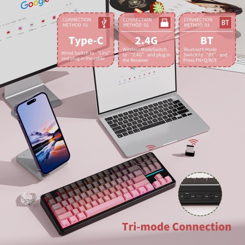 RisoPhy X87 Wireless Mechanical Keyboard,80% Tri-Mode BT5.0/2.4GHz/USB-C Hot Swappable Custom Keyboard,5000 mAh battery, Gasket Structure, RGB