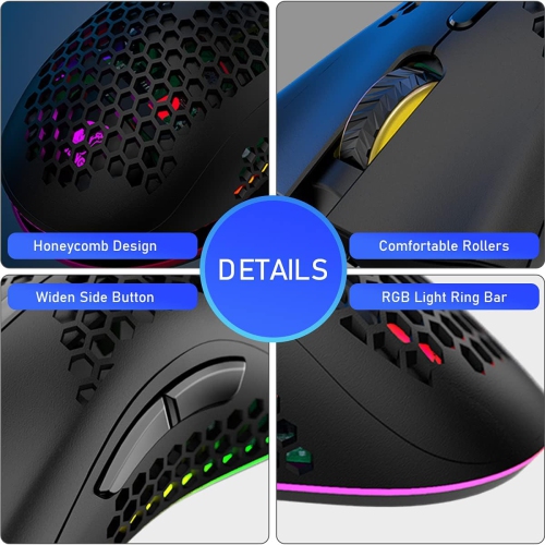 RisoPhy Wireless Lightweight Gaming Mouse Honeycomb with 7 Button Multi RGB Backlit Perforated Ergonomic Shell Optical Sensor Adjustable DPI
