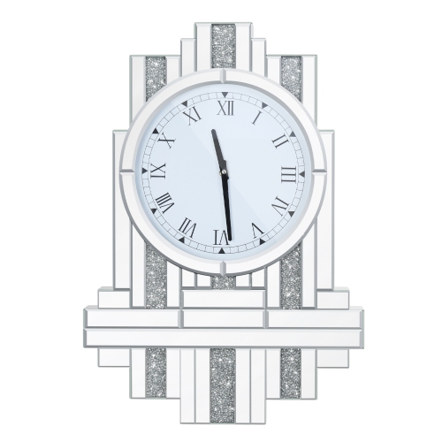 Crushed Diamond Wall Clock: Silent Non-sticking Sparkle Crystal Crush Diamond Wall Clock with Beveled Silver Mirrors Clock Decor for Living