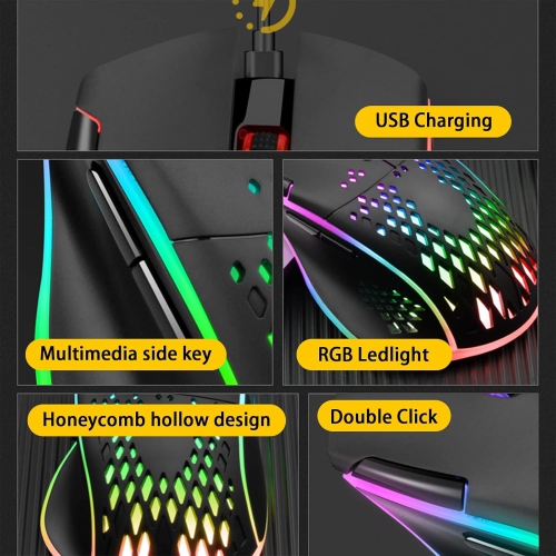 RisoPhy Silent Click Wireless Rechargeable Gaming Mouse with Double-Click Key and Colorful LED Lights, 3 Level Adjustable DPI, 400mah Lithium Battery