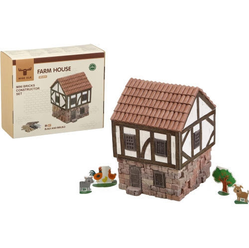 Wise Elk Farm House Mini-Bricks Constructor Set, Brown 590 Pcs