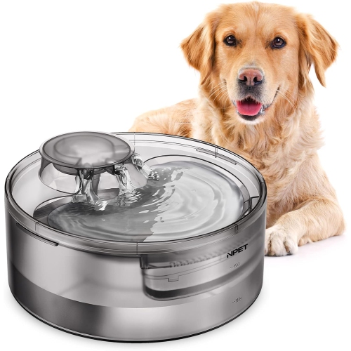 NPET DF10 Dog Water Fountain, 170oz/1.3Gallon/5L Large Automatic Pet Water Dispenser Water Bowl with Cleaning Kit, Replacement Filter