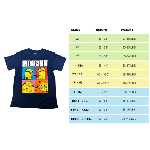 Minions Stuart Bob Kevin Humour Funny Face Glasses Bust Portrait Grid Logo T-Shirt for Kids Navy Blue