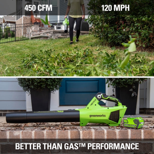 Greenworks 40V 120 MPH-450 CFM Brushless Leaf Blower, 4.0Ah Battery and Charger Included