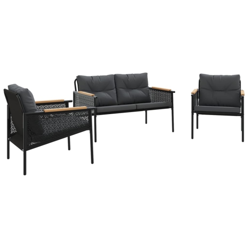 VIDAXL  3 Piece Balcony Furniture Set With Cushions Steel In Black