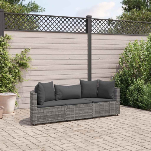 vidaXL 3 Piece Garden Sofa Set with Cushions Grey Poly Rattan