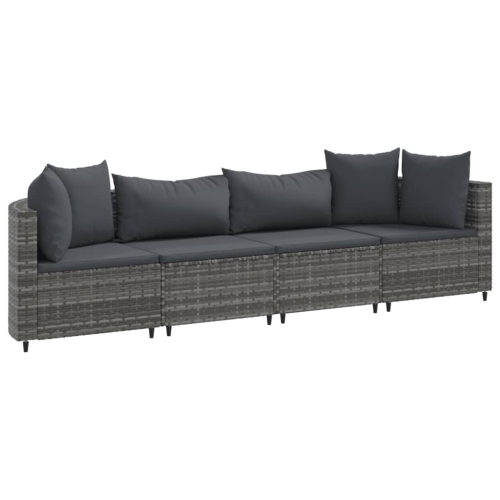 VIDAXL  4 Piece Garden Sofa Set With Cushions Poly Rattan In Grey