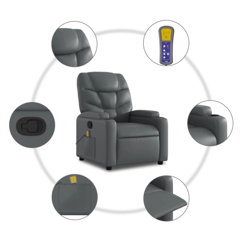 Fauteuil de massage inclinable vidaXL en similicuir gris